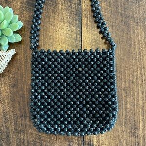 Vintage Black Beaded Women's Shoulder/Crossbody Bag